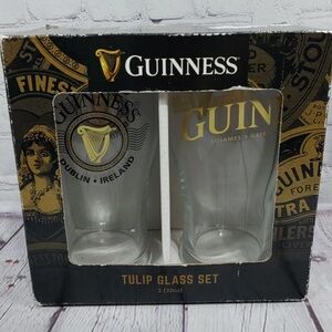 Guinness Pint Glasses Gift Set Gift Boxed Harps or Labels Motif 2 Glasses Irish